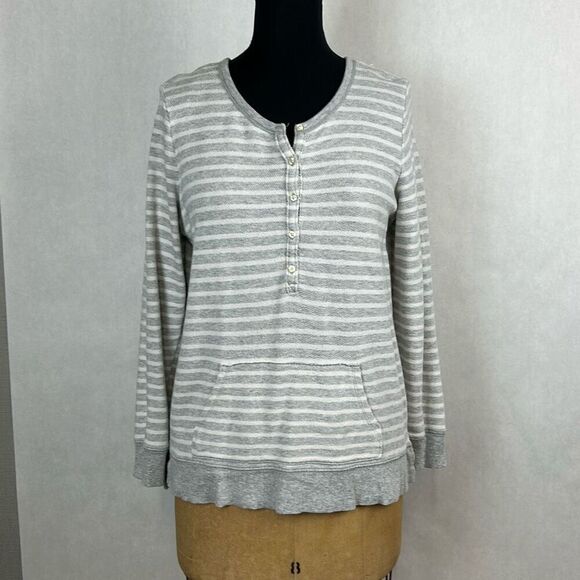 aerie Tops - aerie Knit Henley Top Shirt Pullover Gray White Stripe Sz L Long Sleeve Pocket